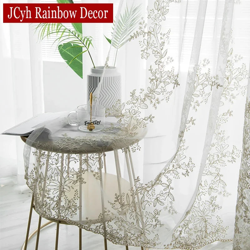 Voilage tulle brodé floral élégant pour salon chambre - vue 2 sur 7