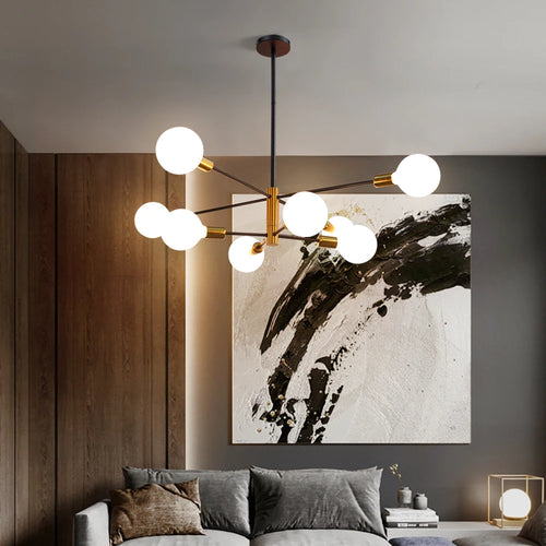 Moderne Nordique Spoutnik Noir LED Lustre Éclairage Luminaires D'intérieur Pour Chambre Salon Salle À Manger Décor À La Maison Plafonnier - vue 6 sur 6