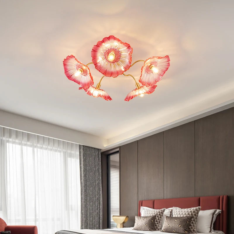 lustre nordique en fer avec verre et décoration dorée - vue 2 sur 12
