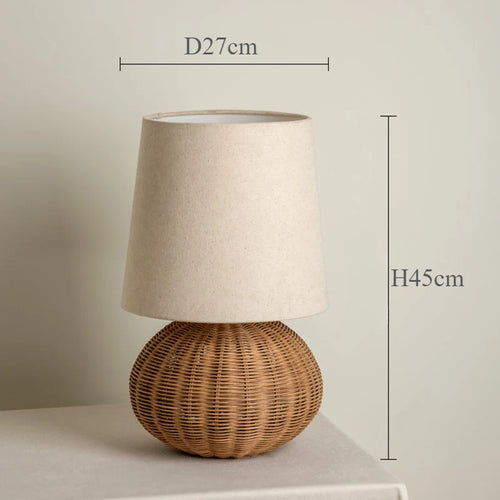 lampadaire en rotin avec abat-jour tissu et lumières led décoratives - vue 12 sur 11