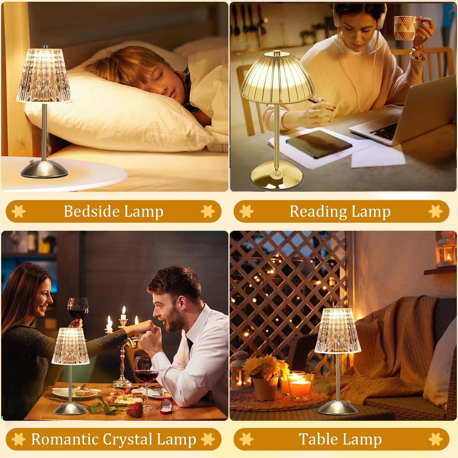 1-4Pcs LED Crystal Table Lamp Touch Sensor Desk Lamp USB Cordless Night Light Restaurant Atmosphere Lamp Bar Cafe Home Decor - vue 5 sur 8