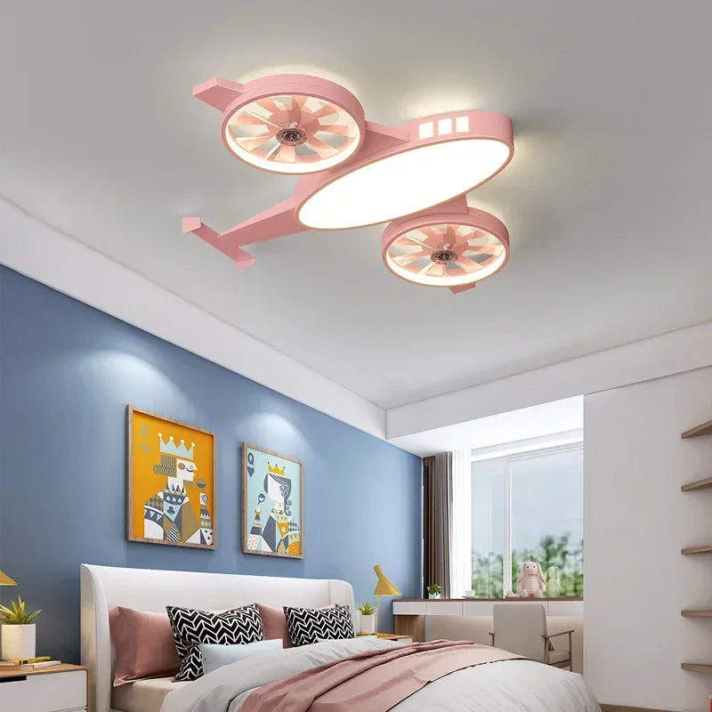 plafonnier moderne avec ventilateur en forme d'avion pour enfant - vue 3 sur 9