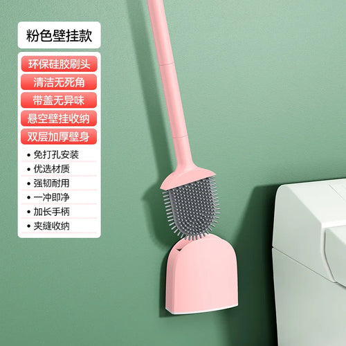 brosse de toilette en silicone avec support suspendu et manche long - vue 6 sur 8