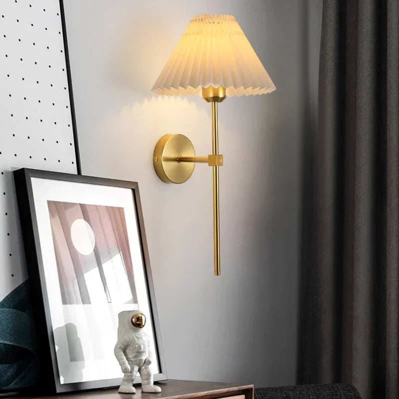 applique murale moderne plissée tissu éclairage hôtel nordique créatif - vue 3 sur 10