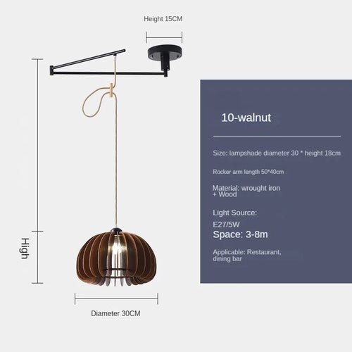 lustre moderne à led créatif avec bras rétractable en bois artistique - vue 17 sur 16