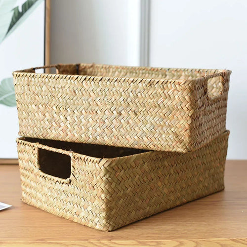 grand panier en jonc de mer tissé pour rangement et décoration - vue 5 sur 10