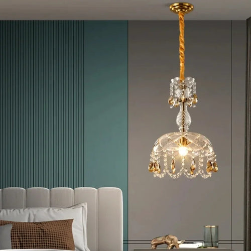 lustre vintage en cristal LED design art déco élégant - vue 5 sur 7