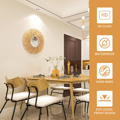 miroir décoratif en perles de bois fait main style bohème - vue 2 sur 7