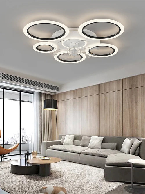 Modern white minimum circular fan light, simple living room ceiling fan light, intelligent control ceiling fan light - vue 7 sur 8