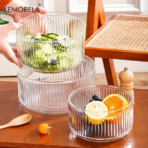Bol en verre rayé design pour salades desserts - vue 2 sur 9