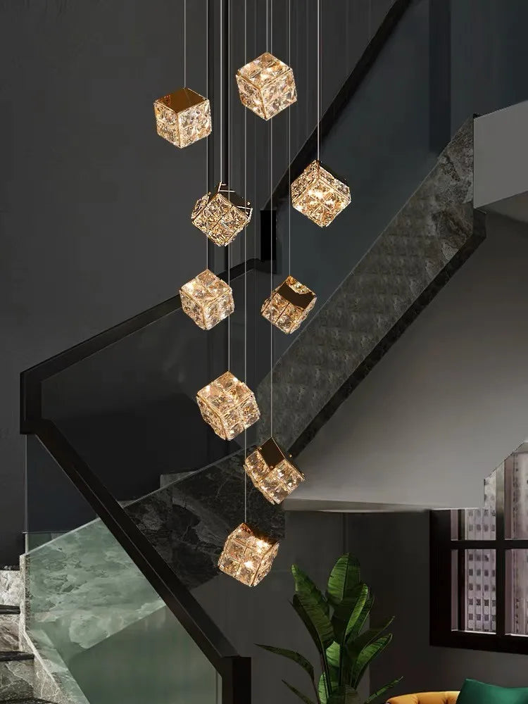 Modern Light Luxury K9 Crystal Villa Living Room Elevated loft Apartment Jumping Floor Rotating Hotel Duplex Floor Pendant Light - vue 3 sur 7