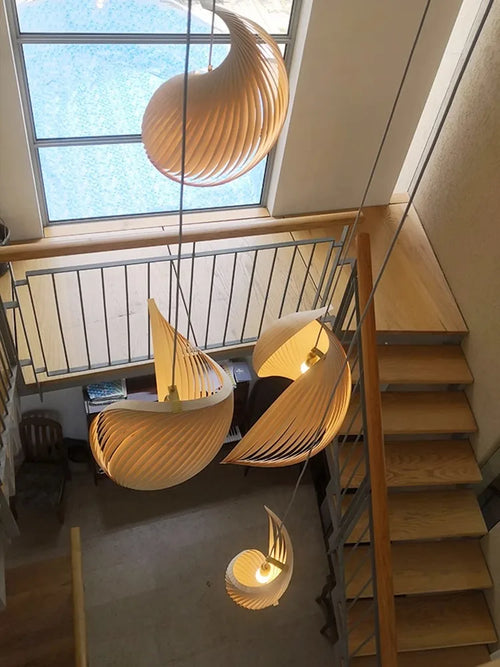 lustre nordique wabi sabi en bois design rétro décoratif - vue 3 sur 10