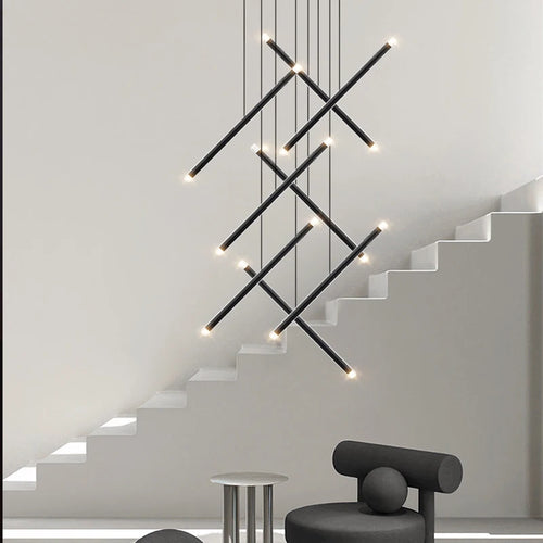 Lustre moderne LED lustre d'escalier lustre de salon longue colonne terrasse intérieure les couloirs Suspension de grenier - vue 6 sur 18