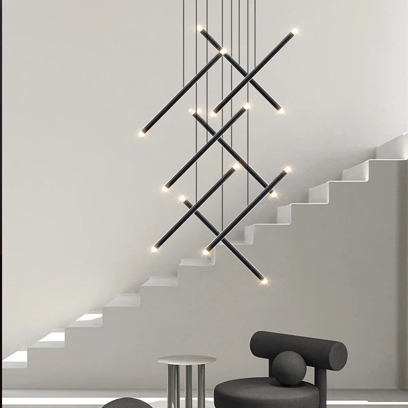 Lustre moderne LED lustre d'escalier lustre de salon longue colonne terrasse intérieure les couloirs Suspension de grenier - vue 5 sur 18