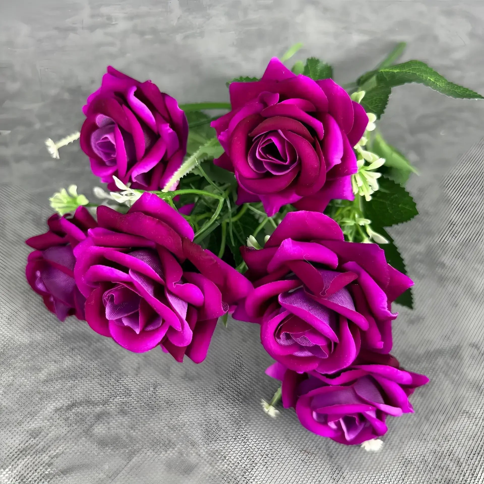 décoration mariage bouquet de roses artificielles en soie 7 têtes - vue 7 sur 14
