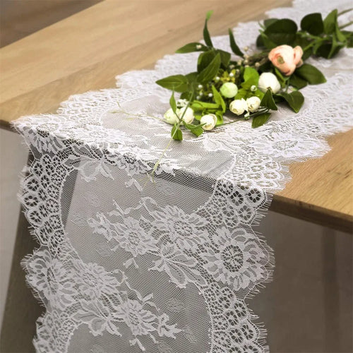Chemin de table dentelle blanche florale style boheme - vue 3 sur 7
