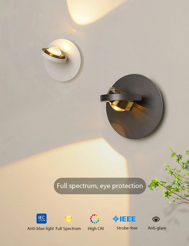 applique murale scandinave minimaliste rotative avec lumières led - vue 4 sur 10