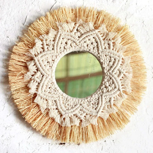 miroir tissé à la main décoration murale boho nordique décorateur - vue 4 sur 6