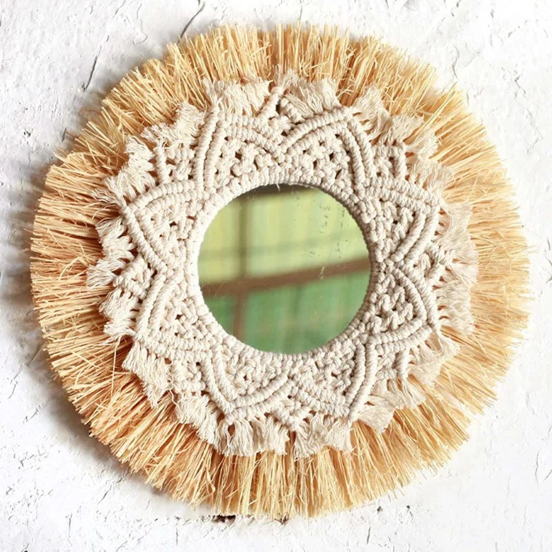 miroir tissé à la main décoration murale boho nordique décorateur - vue 4 sur 6