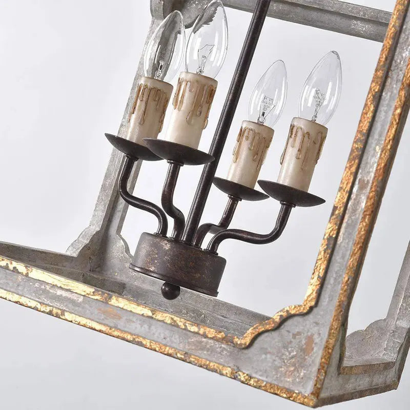 lustre rétro en bois massif style rural français américain - vue 6 sur 6