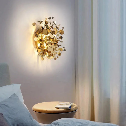 applique murale moderne en acier inoxydable avec feuilles décoratives - vue 4 sur 8