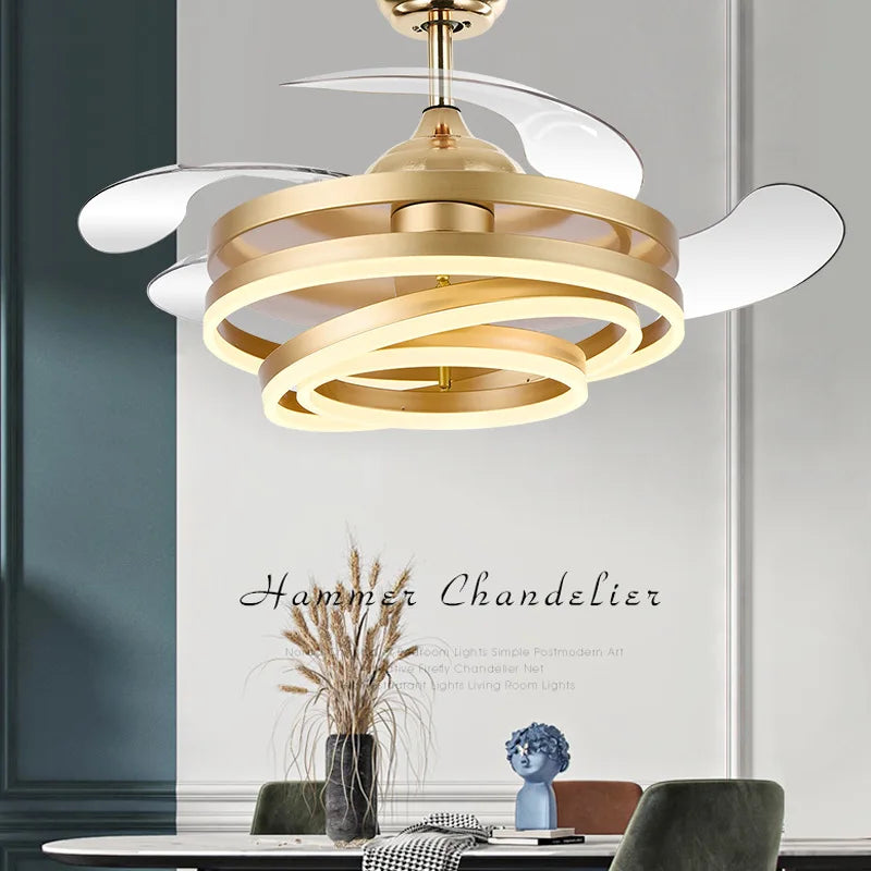 ventilateur de plafond moderne 	 avec lumières led télécommande rechargeable - vue 4 sur 15