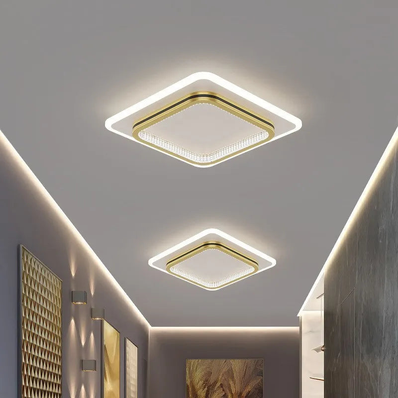 Plafond moderne à LEDs lumières pour l'entrée de la maison luminaires d'intérieur avec abat-jour en cristal lumières rondes carrées Luminaria - vue 4 sur 14