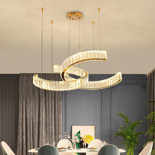 lustre en acier inoxydable cristal postmoderne - vue 4 sur 12