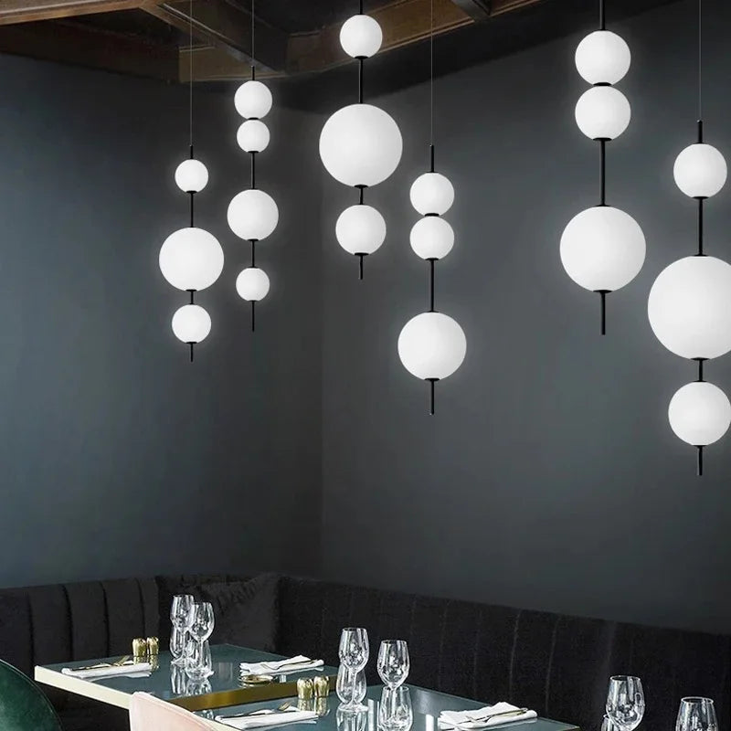 Modern minimalist restaurant chandelier, living room decoration Nordic white glass kitchen island, bedroom lighting chandelier - vue 4 sur 9