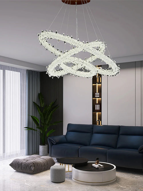 lustre en cristal de luxe à fleurs de glace éclairage suspendu élégant - vue 4 sur 12