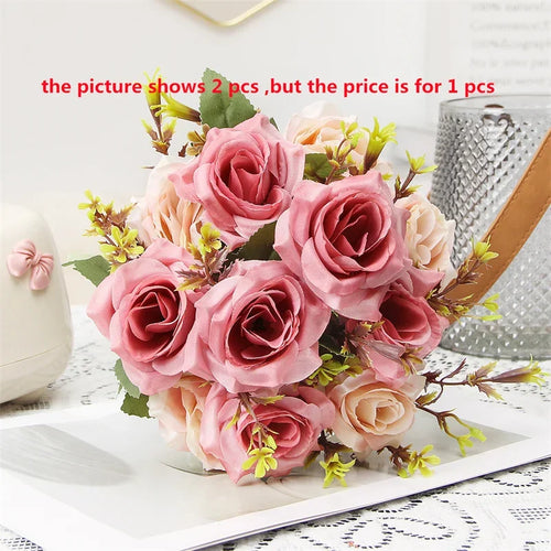 bouquet de roses décoratives en soie parfum de miel pour décoration intérieure - vue 13 sur 12