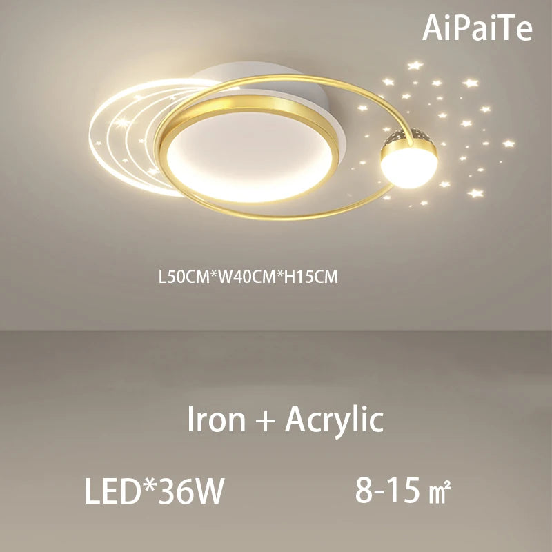 Gold/Black LED Living Room Ceiling Light, RC Dimmable for Kitchen Boys Room Home Decor, Star Decorative Lights.