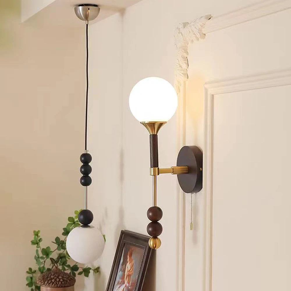 Applique murale Vintage en bois et verre - vue 1 sur 9