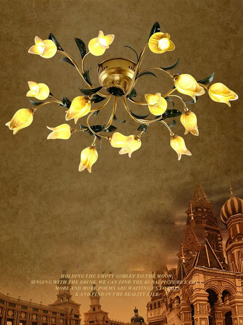 plafonnier LED en forme de fleur en verre et fer - vue 2 sur 8