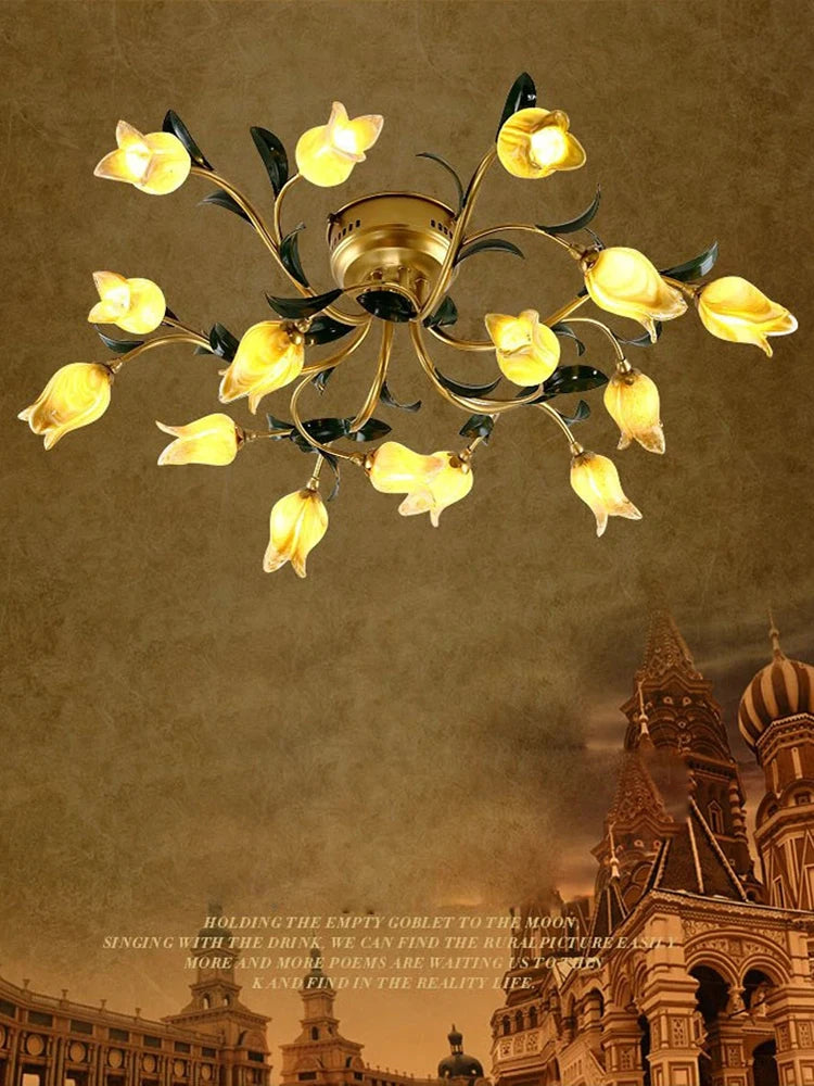 plafonnier LED en forme de fleur en verre et fer - vue 2 sur 8