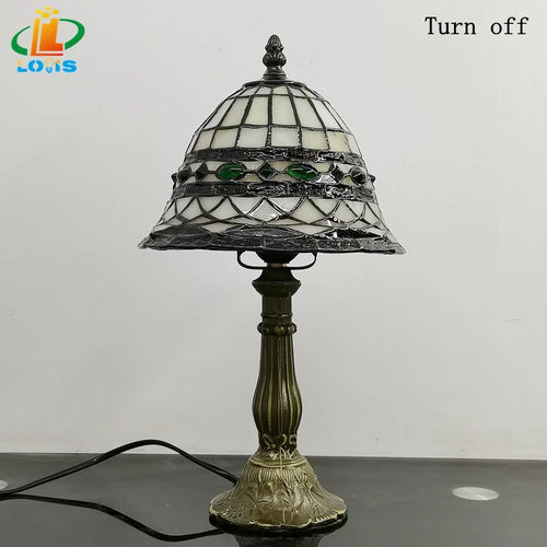 lampe de table style tiffany en verre décoratif antique - vue 7 sur 6