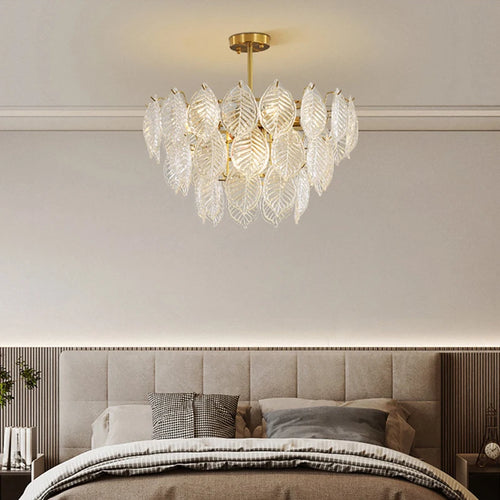lustre moderne en verre suspendu avec décoration de feuilles - vue 6 sur 11