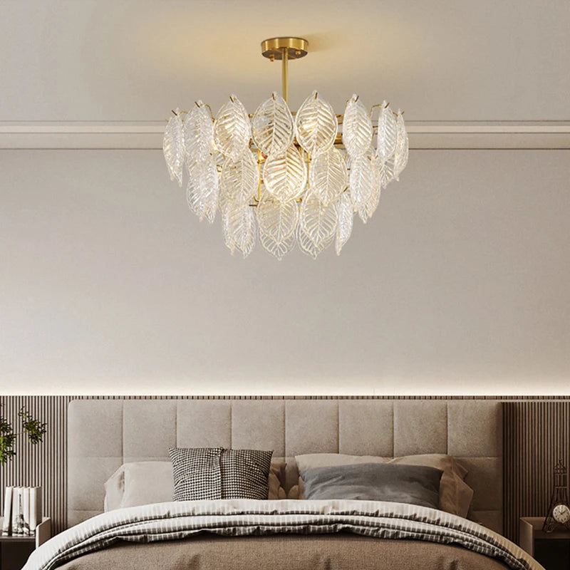 lustre moderne en verre suspendu avec décoration de feuilles - vue 5 sur 11