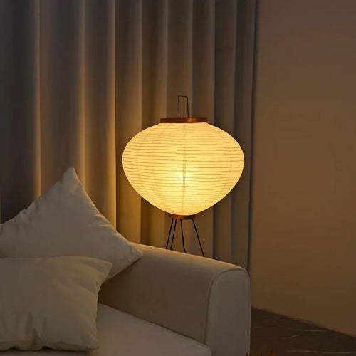 lampadaire design japonais en papier de riz avec trépied - vue 8 sur 8