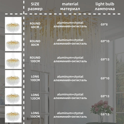 lustre suspendu en cristal doré design moderne pour intérieur élégant - vue 6 sur 9