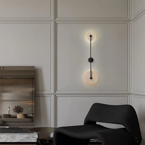 applique murale led en pierre naturelle et métal rond - vue 2 sur 8