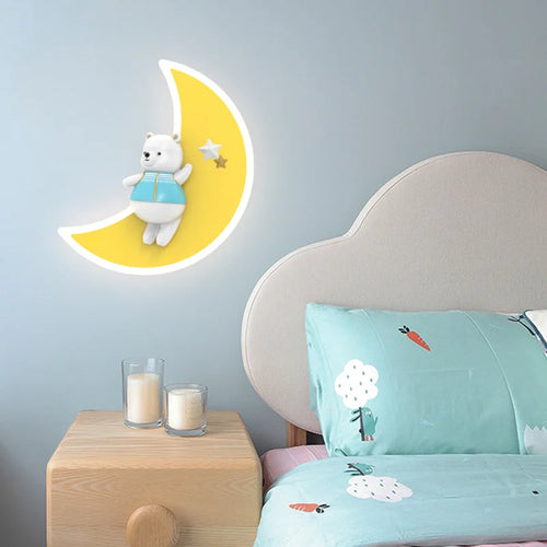 applique murale ours blanc lampe lune pour chambre enfant - vue 3 sur 7