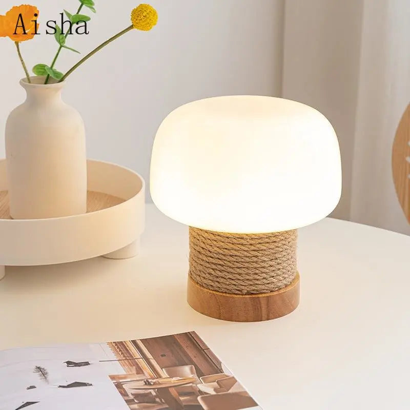 suspension wabi-sabi en verre blanc avec corde de chanvre - vue 4 sur 10
