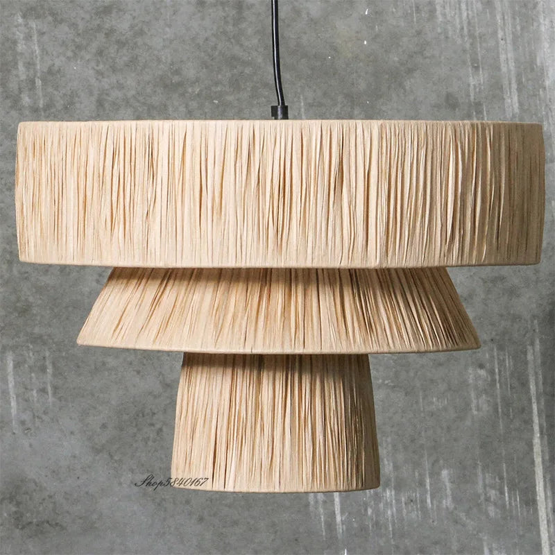 lustre en rotin style japonais fait à la main créatif - vue 5 sur 17