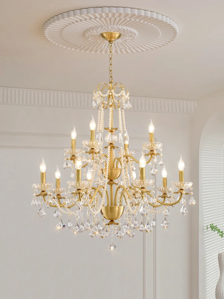 lustre moderne en or avec éclairage tube led et cristal - vue 2 sur 13