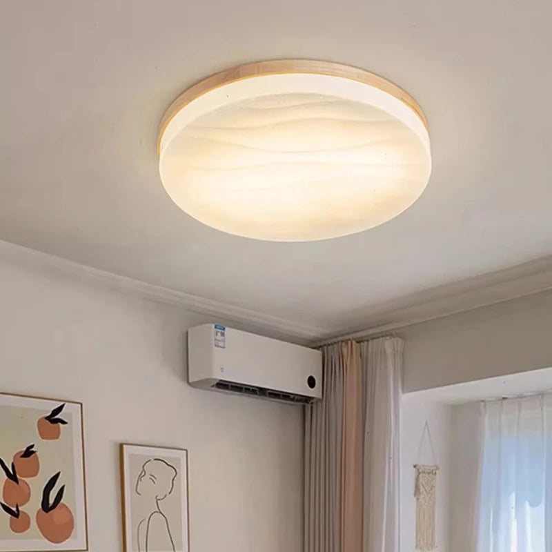 plafonnier led rond en bois design nordique décoratif intérieur - vue 3 sur 13