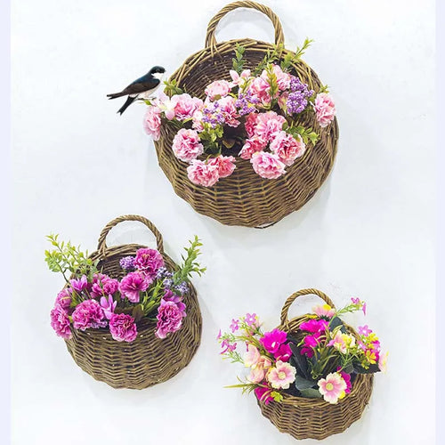 jardinière murale en rotin et osier pour plantes - vue 3 sur 12