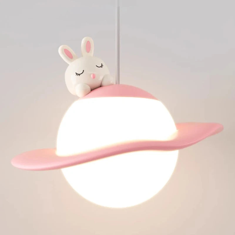 lustre mignon en forme de lapin ours et lune pour chambre d'enfant - vue 6 sur 8