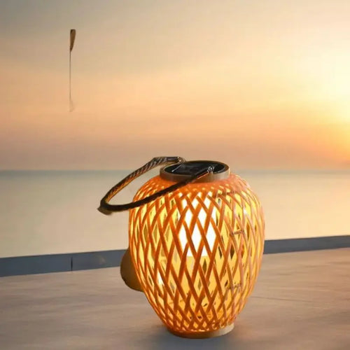 lanterne solaire extérieure en tissage imitation bambou pour jardin décoratif - vue 4 sur 7