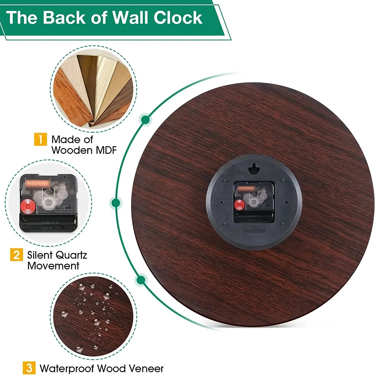 horloge murale rétro silencieuse pour décoration intérieure moderne - vue 6 sur 19